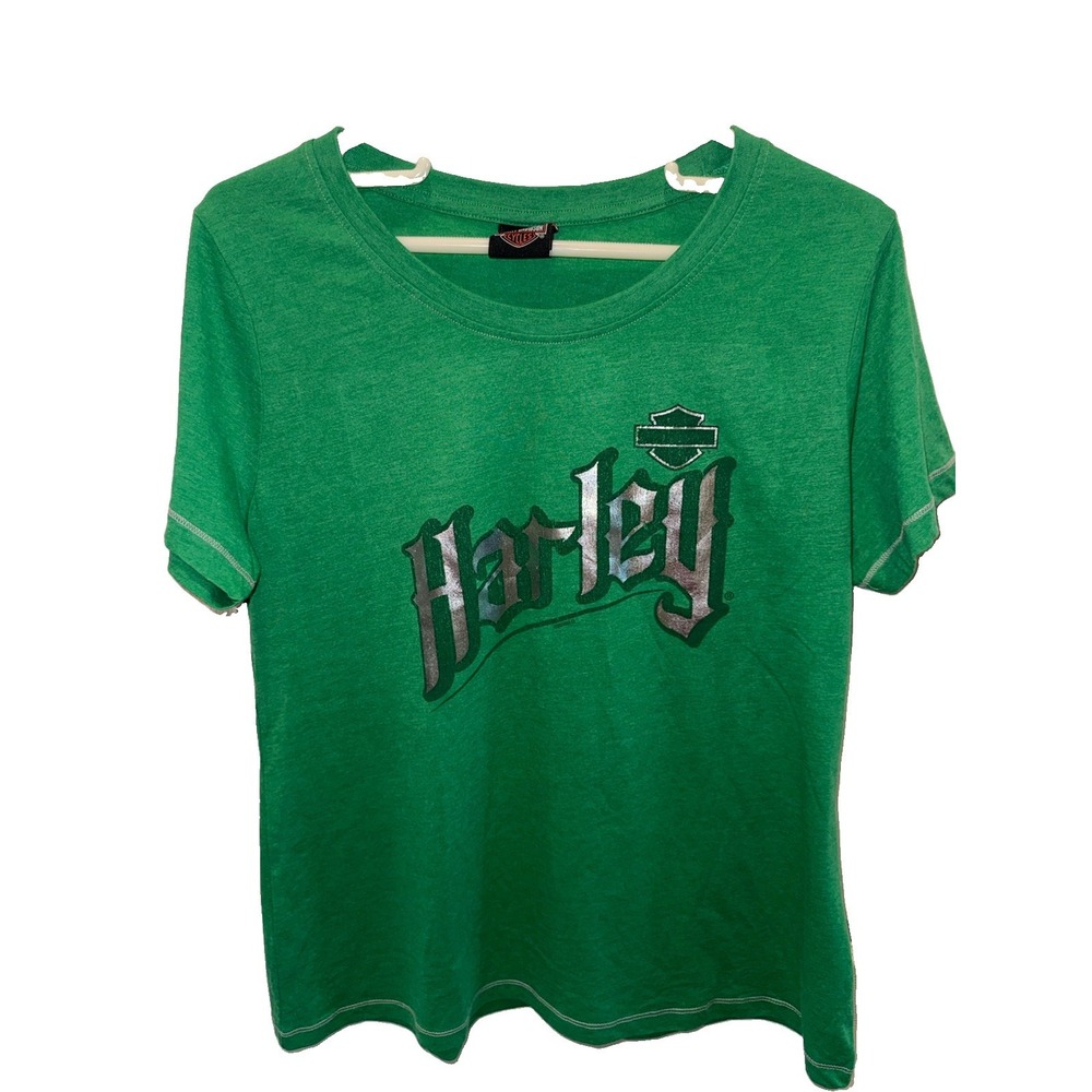 Harley Davidson Womens Goth Metallic Scoop Neck Tee Green XL